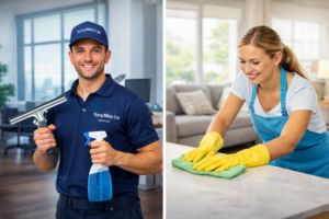 girl and boy cleaning